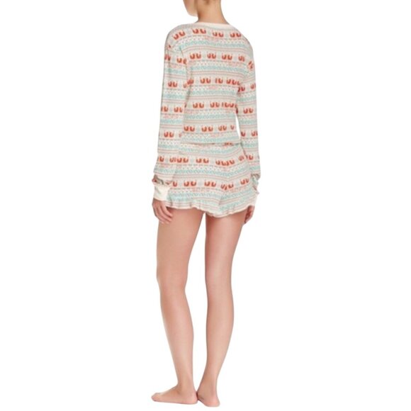 Wildfox Long Sleeve Snap-Button Front Waist-Tie Ruffled Shorts Romper Playsuit L - Picture 10 of 16